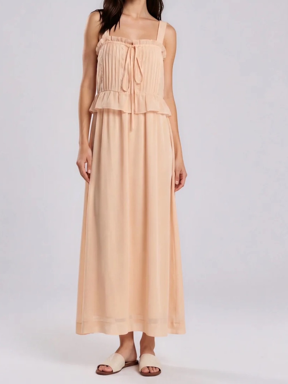 SEE BY CHLOÉ Ruffled-Trimmed Georgette Maxi Dress Blush Cream Size 36 Small